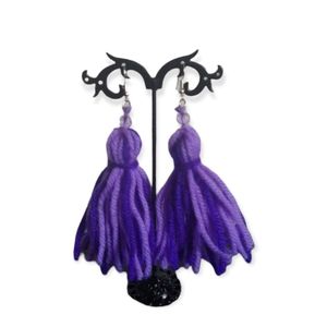 Yarn Tassel Earrings- Purple